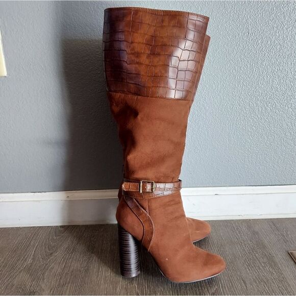 JustFab Brown Heeled Boots - Picture 1 of 14